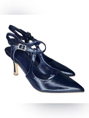 Zby Women’s Navy Pointed Toe Ankle Strap Stiletto Pumps D’Orsay Heels Size 8.5